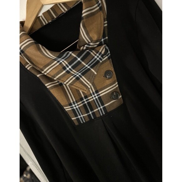 Unixseque Womens long sleeve Jacket lapel pullover tunic Sweater L Plaid button - Picture 8 of 10